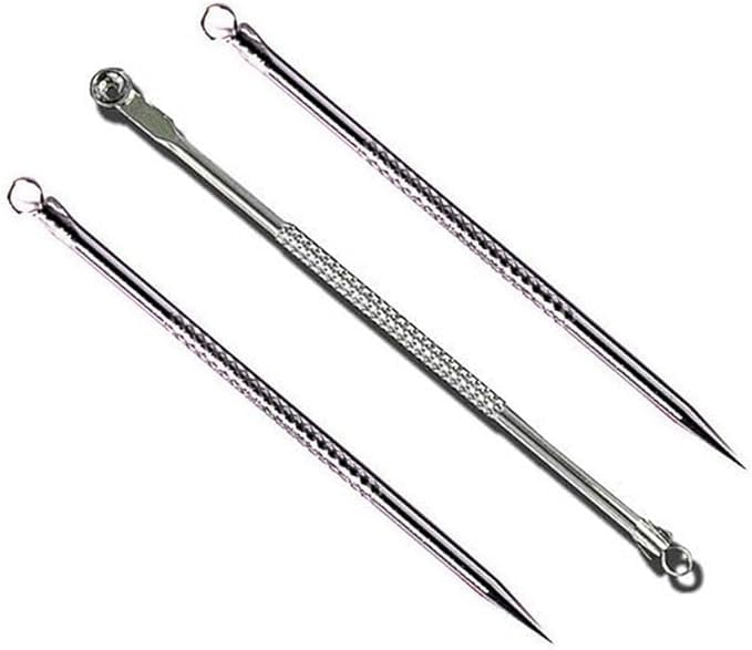 Blackhead Remover Needle Stainless Steel Round Pointed Tip (Pack of 3)