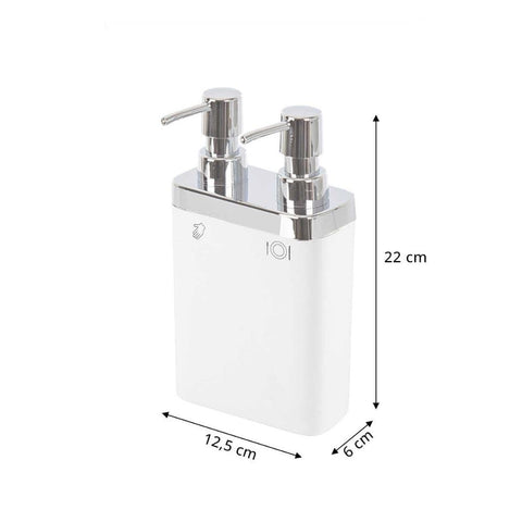 Primanova Viva Double Hand Liquid Soap Dispenser, Dual Pump Soap & Lotion Dispenser,For Bathroom and Kitchen Sink (White)