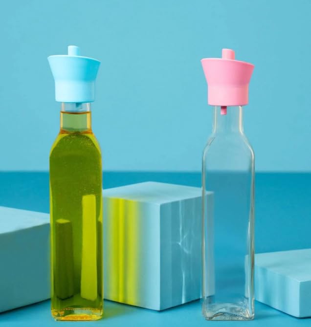 Drip Oil Bottle, Glass, with Colourful Silicone Cap, for Kitchen Cooking Oil and Vinegar