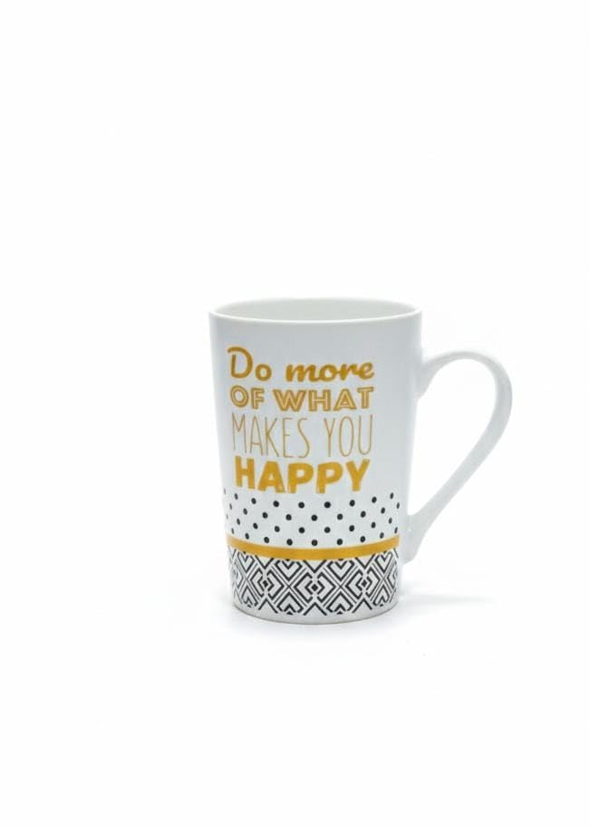 Spaceshoop White Porcelain Coffee Mug, Motivational Slogan, Polka Dot Design, Art Deco White