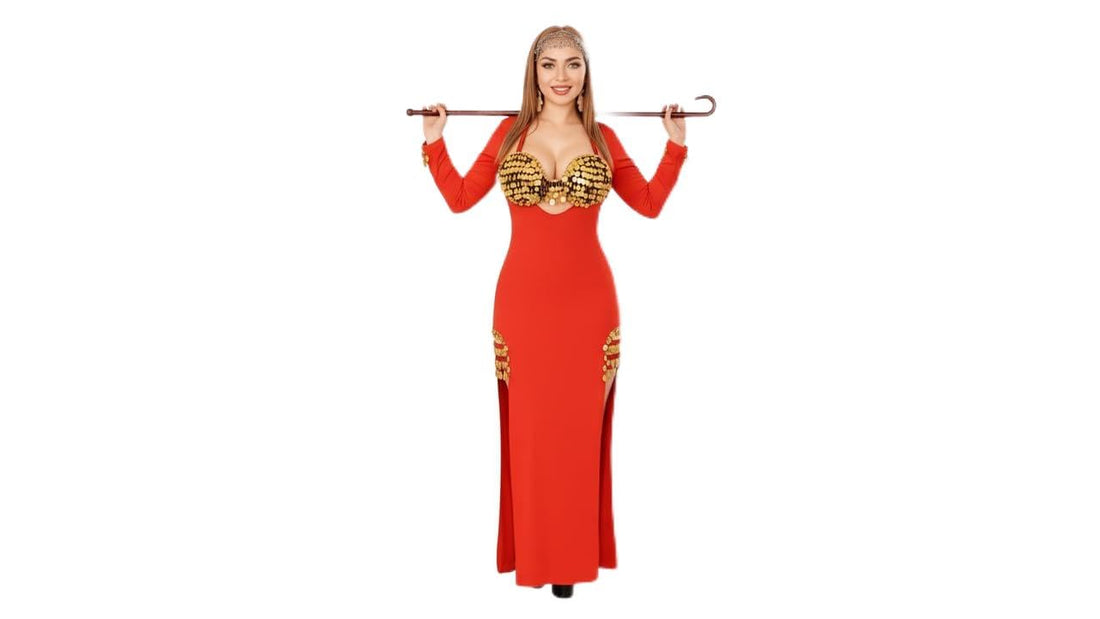 JAZZEEL Coin Embellished Galabeya Dress, Stretch Fabric with Gold Sequin Bra Design and Side Slits, One Piece Home Wear and Party Outfit for Women, Elegant Design for Occasions and Shows