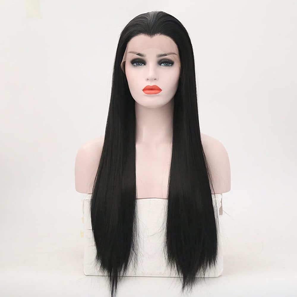 ECIF Long Straight Hair Highlight Wig 18-26 Inches Synthetic Wig, Suitable For Women's Protruding Hair Wig Natural Appearance Heat-Resistant Fiber Daily Cosplay Party（Black） Linyan