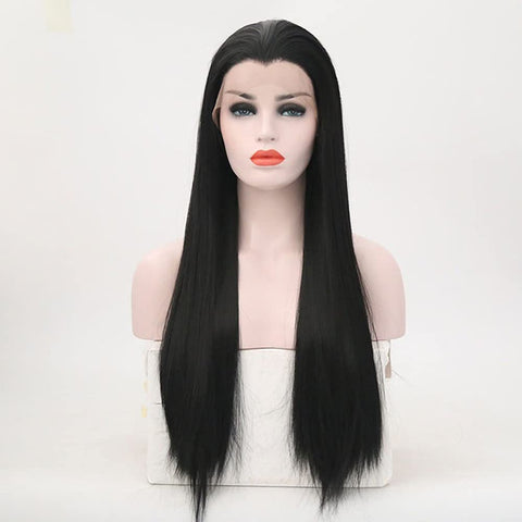 ECIF Long Straight Hair Highlight Wig 18-26 Inches Synthetic Wig, Suitable For Women's Protruding Hair Wig Natural Appearance Heat-Resistant Fiber Daily Cosplay Party（Black） Linyan
