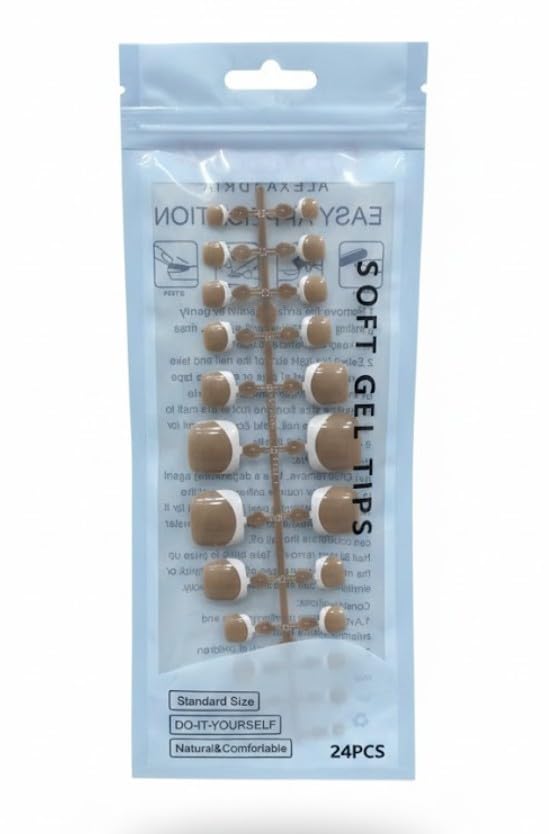 24pc FRENCH Foot Toenail False Nails Full Cover Artificial Natural Square Toe Nails Acrylic Nail Tips 10 Size French Style for Women Girls Salon Nail Art DIY (N1)