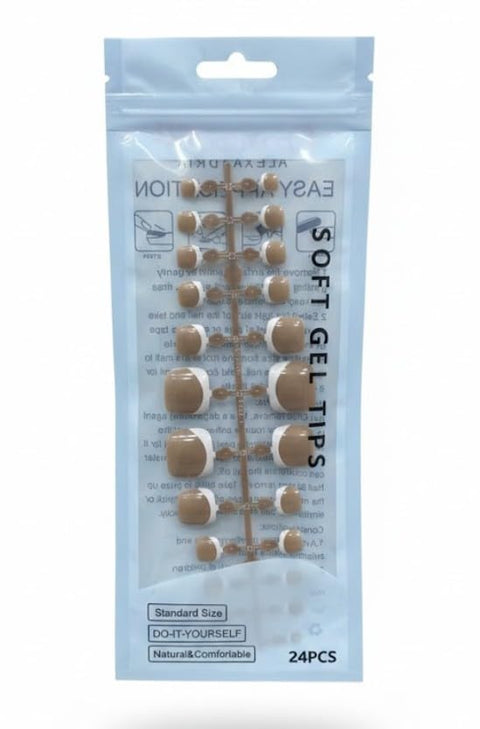 24pc FRENCH Foot Toenail False Nails Full Cover Artificial Natural Square Toe Nails Acrylic Nail Tips 10 Size French Style for Women Girls Salon Nail Art DIY (N1)