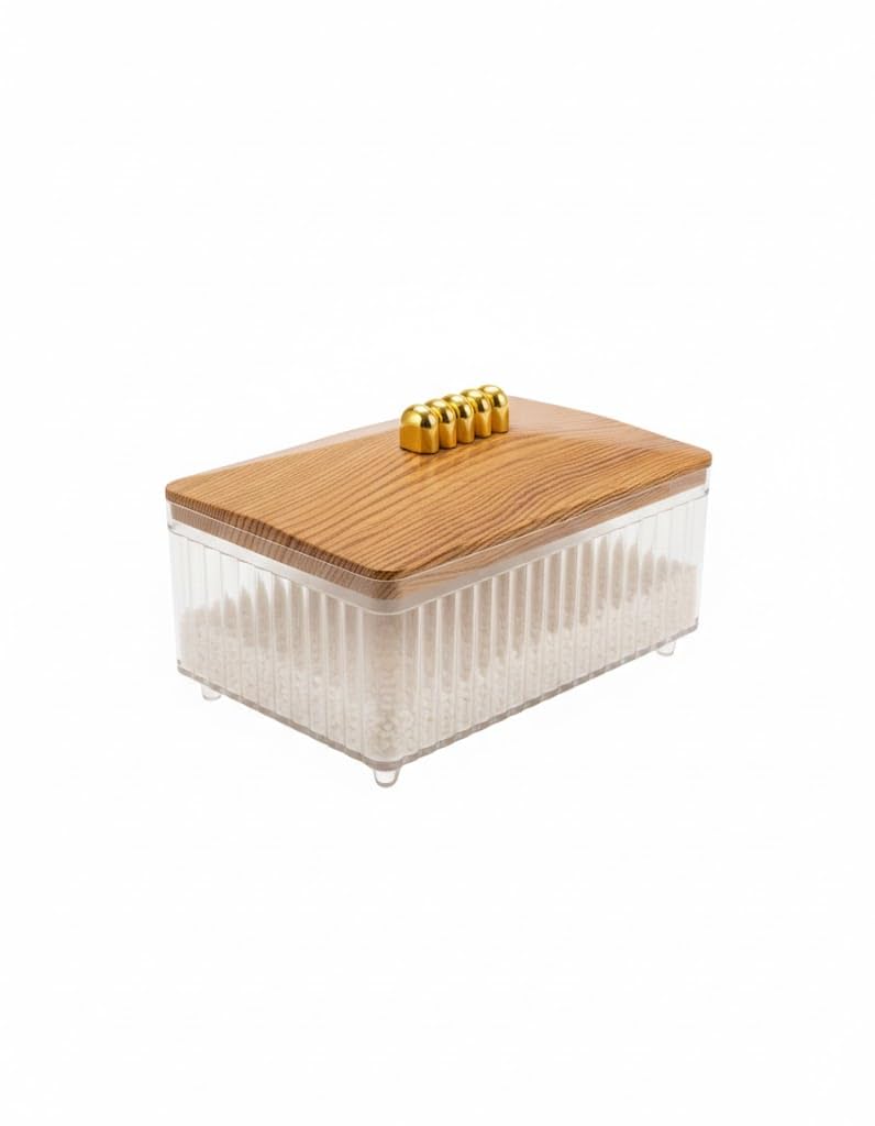 Sella Serving Box with Wooden Lid and Gold Handle, Clear Acrylic Multi Use for Dates, Nuts and Desserts, Luxury Modern Design