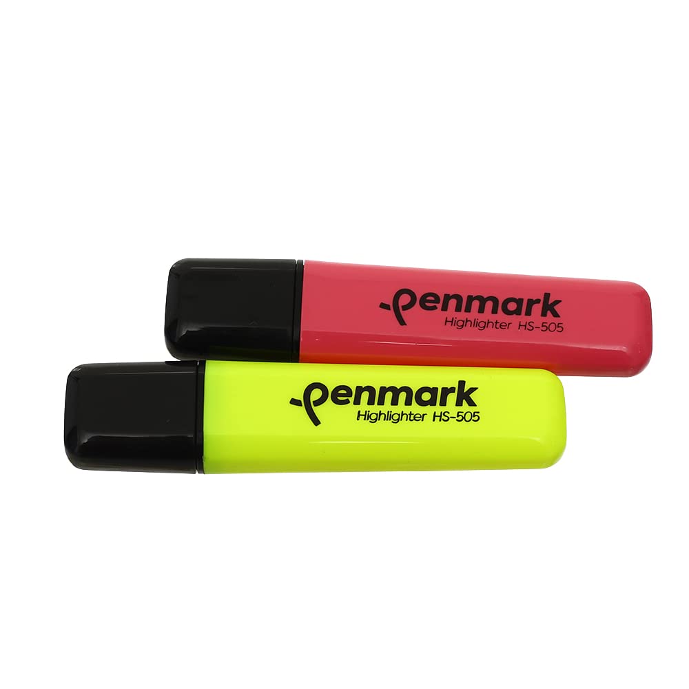 Penmark HS-505 High Quality Neon Permanent Highlighter Pen Set Of 2 Pcs Assroted Color. - Fuchcia yellow