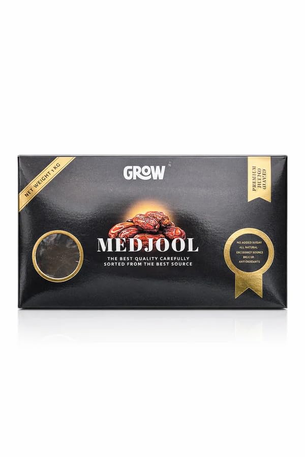 Grow Premium Jumbo Medjool Dates, Carefully Sorted, 1kg