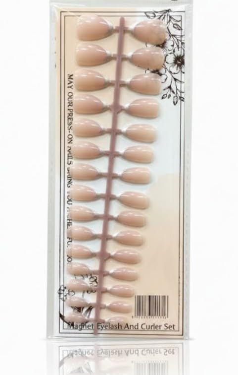 24 pc Press on Nails FRENCH OVAL Fake Nail Tips Nude Acrylic Nails Press ons Nail Almond Short Stiletto False Nail French Artificial with one sheet double face (N1)