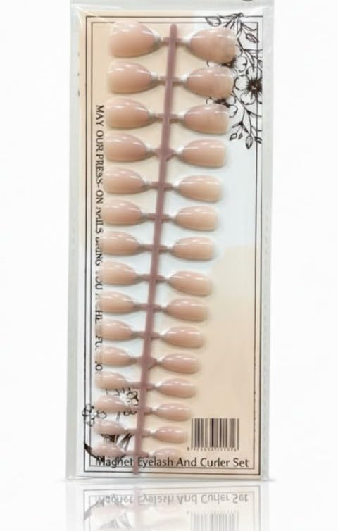 24 pc Press on Nails FRENCH OVAL Fake Nail Tips Nude Acrylic Nails Press ons Nail Almond Short Stiletto False Nail French Artificial with one sheet double face (N1)