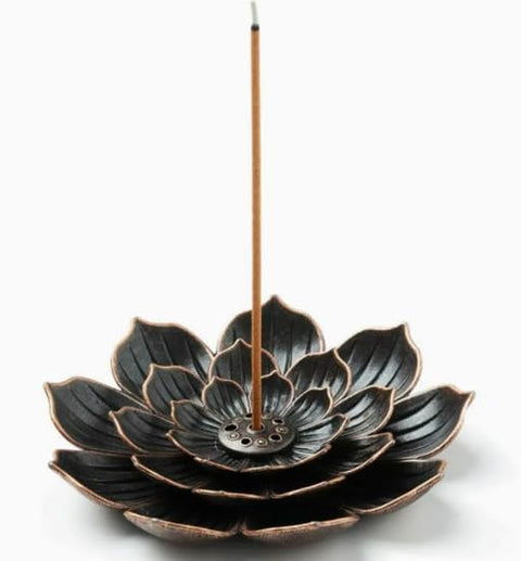 Copper Rose Incense Burner for Oud and Stick Incense Elegant Aromatic Holder Decorative Brass Incense Tray for Home Office or Prayer Areas