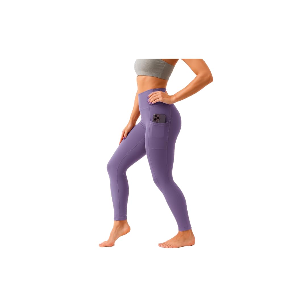 High Waist Athletic Leggings for Women, Microfibre Polyester Sports Pants with Phone Pocket