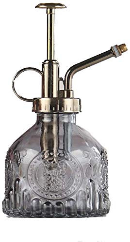 "N/A" Glass Spray Bottle Plant Mister Small Watering Can with Bronze Top Pump for Watering Retro Glass Vintage Mini Watering Can for House Plants, Garden, Cleaning Solutions (Gray)