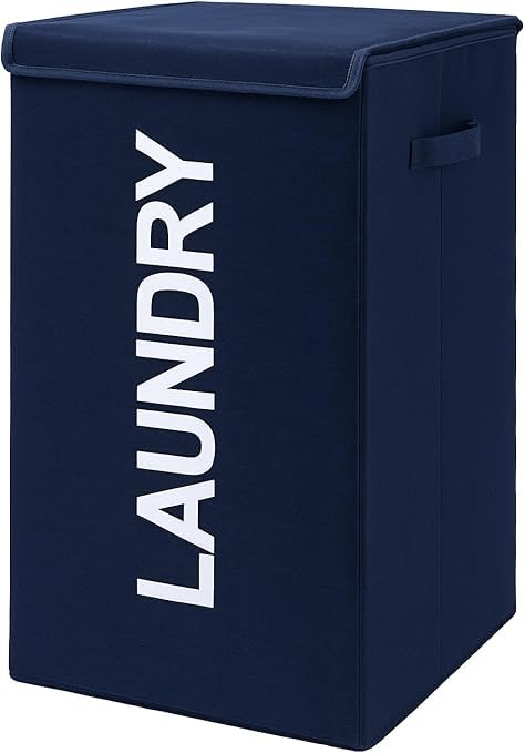 Laundry Basket with Lid, Upgrade Sturdy 73L Large Laundry Hamper - Waterproof Stylish Foldable Laundry Baskets for Storage Clothes Toys (Navy)