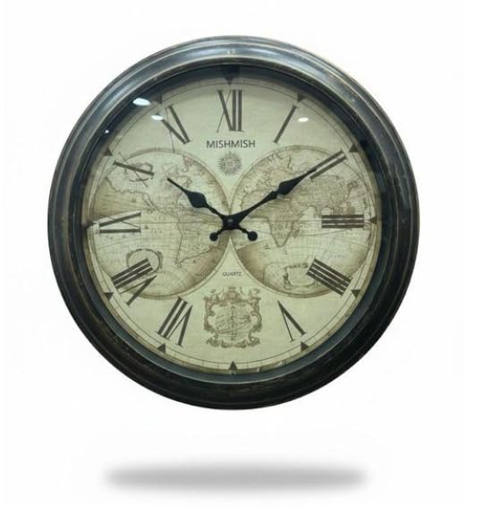 Classic World Map Roman Numerals Wall Clock – Antique Metal Frame – Precise Quartz Movement