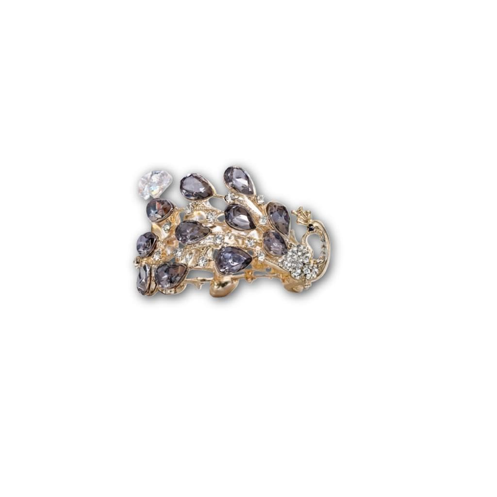 Crystal Hair Clip - Gold Peacock Shaped Claw with Premium Crystals and Lightweight Secure Hold (model 2)