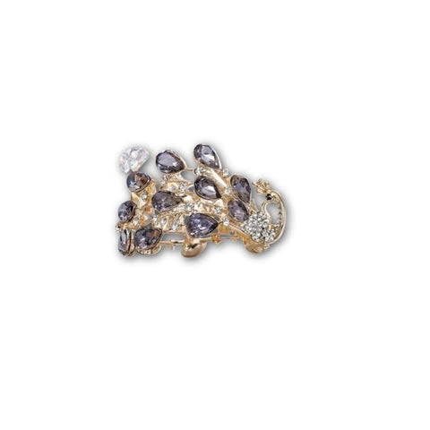 Styling Hair Clip - Gold Peacock Shaped Claw with Crystals Lightweight Secure Hold for Girls (model 2)