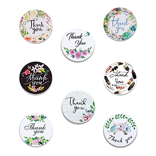 Thank You Stickers, Round Labels 1.5 Inch 38 mm, 8 Modern designs Floral Style for Envelope Greeting Cards Gifts Packing Supplies no. of labels (40)