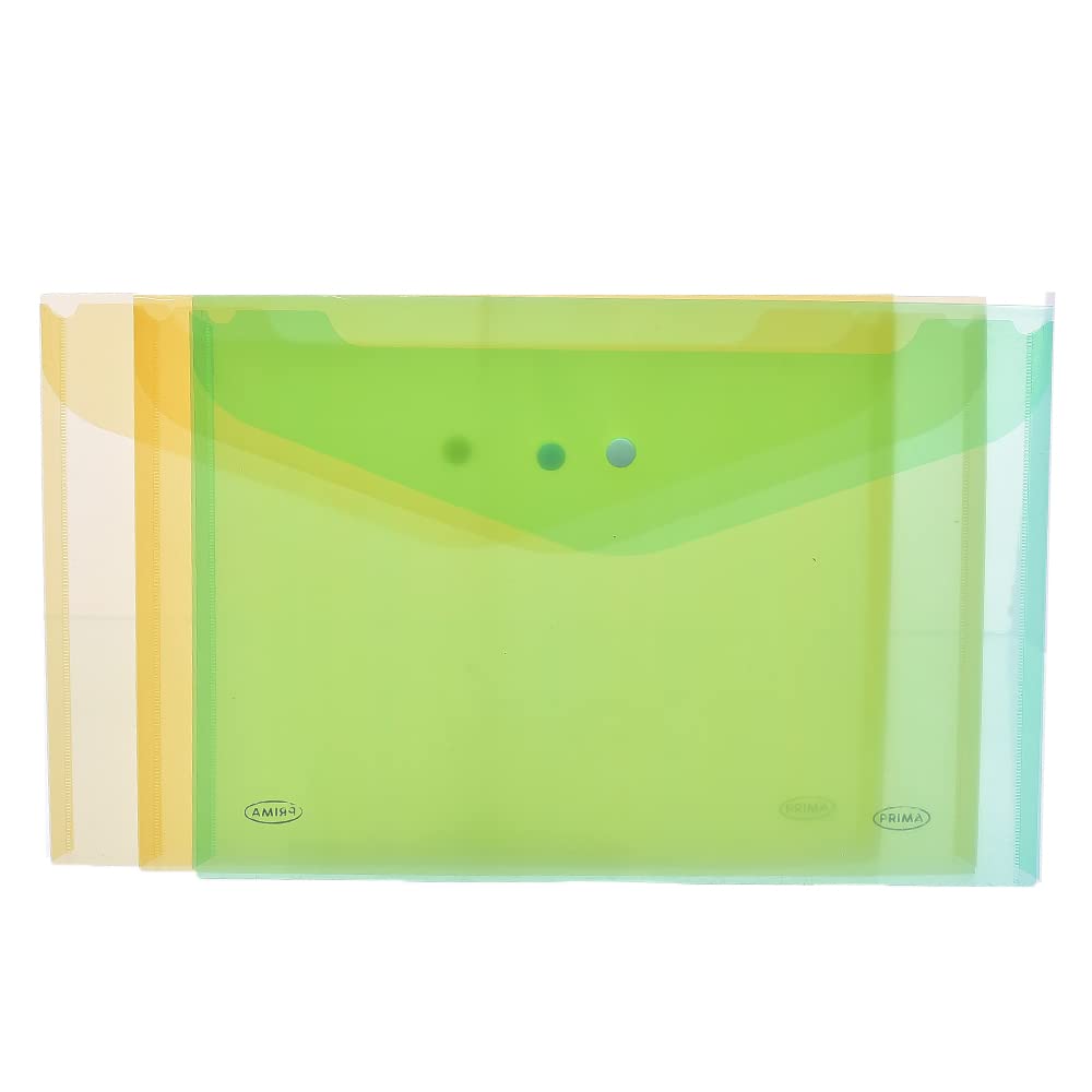 Prima FC-140 Transparent Envelope Folder with Capsule Pack of 6 Pieces Different Colors - Green, yellow