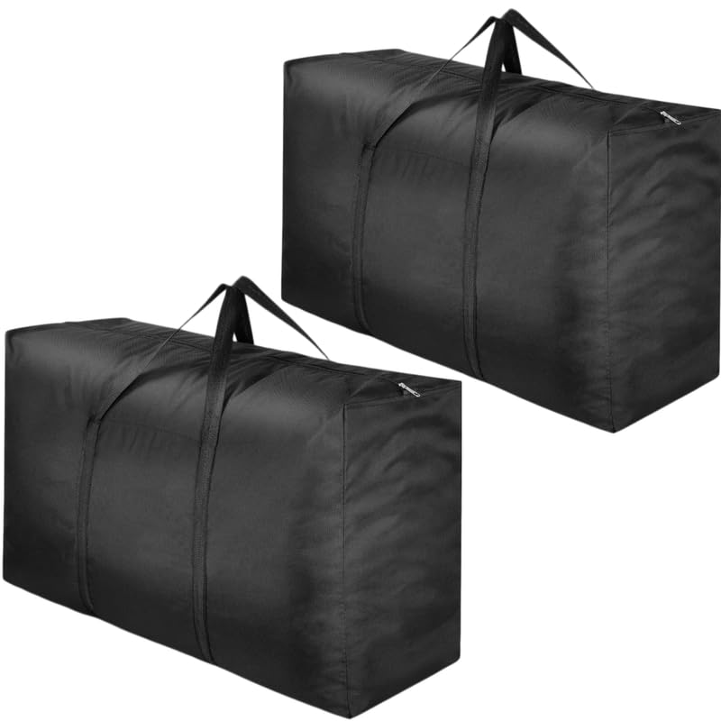 Circle M 110L Large Clothes Storage Bag Cotton, Sturdy Zipper, Storage Bags for Blankets and Clothes, Under Bed Storage Box - Set of 2 - Black