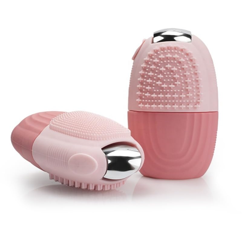 Ice Roller for Face - 3 in 1 Reusable Face Massage Roller with Shiny Metal Roller, Skin Tightening & Toning Tool with Brush for Cleansing Skin & Makeup Brushes, Puffy Eye Bags Remover