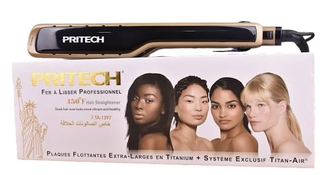 مكواه شعر TITANIUM السيراميك مطابقة لشركة Pritech, درجة حرارة تصل إلى 450F,لفرد الشعر مجعد ودرجه حرارة لفرد البورتين