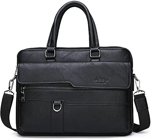 Business Daily Briefcase - Handbag & Shoulder - Leather - Fits 15.6 Inch Laptop - Adjustable Strap - Black