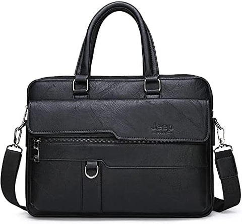 Business Daily Briefcase - Handbag & Shoulder - Leather - Fits 15.6 Inch Laptop - Adjustable Strap - Black