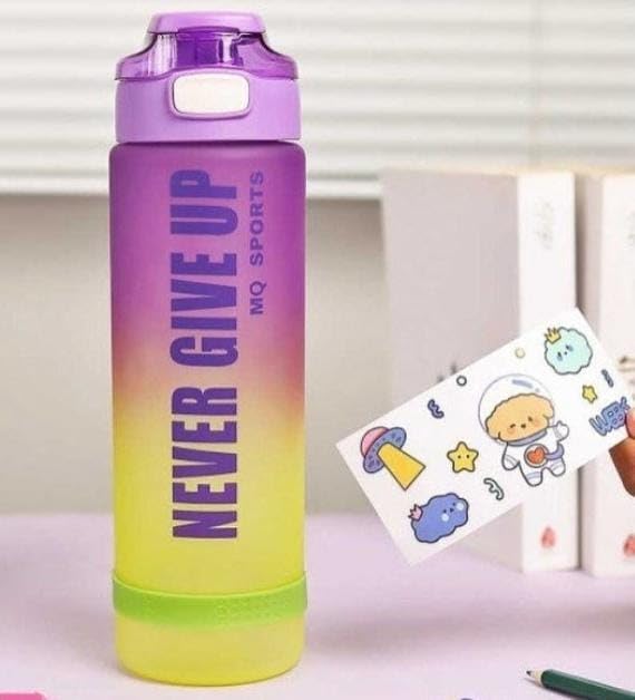 Sports Water Bottle 1L, BPA Free Leak-proof Motivational Water Bottle for Travel, Fitness, Outdoor Sports, Home, School, Gym, Yoga & Office (Pink & Green)