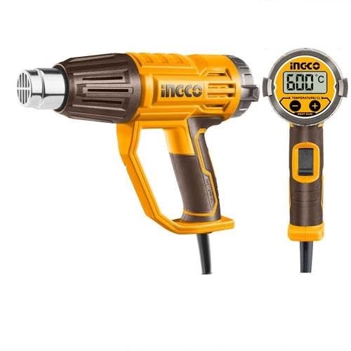 INGCO Heat Gun 2000W with LCD Display, 3 Stage Adjustable Temperature 50-600°C, Model HG200058, Includes 4 Nozzles and Scraper