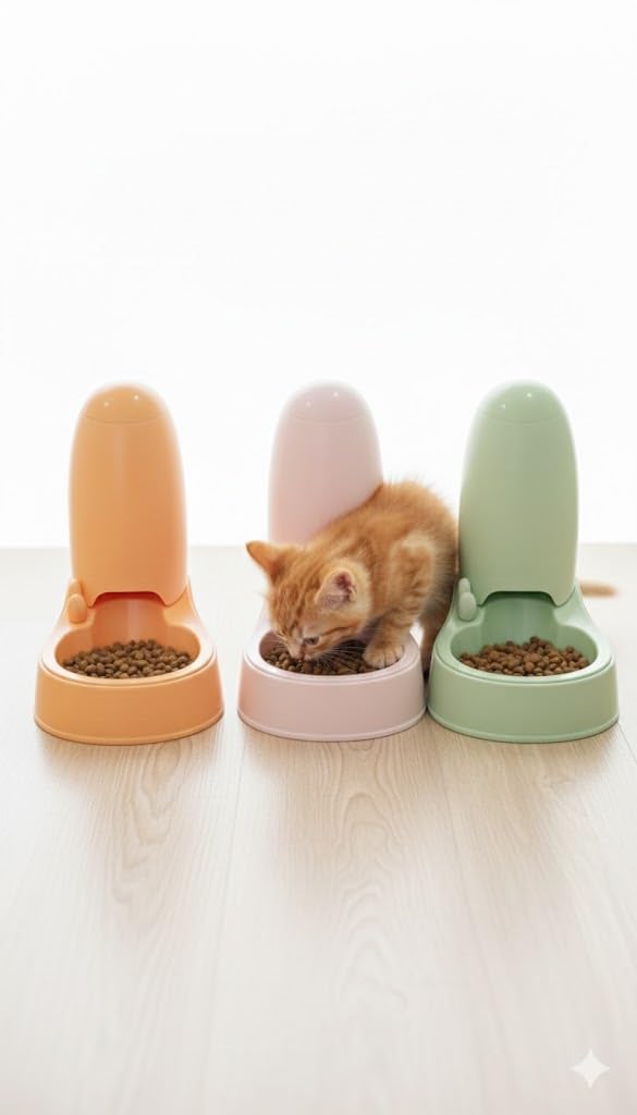 Nunbell Plastic Pet Feeder with Double Bowl Design for Cats and Dogs, 3 Color Set (Orange, Pink, Green), Manual. (Orange)