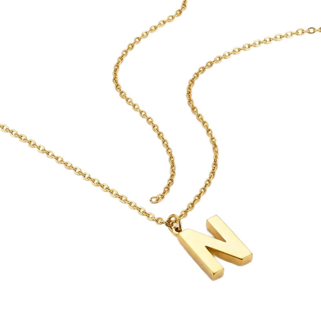 Gold Letter ' N ' Necklace for Women 18K Gold Plated | 3D Dainty Letter Pendant | Soft Personalized and Trendy Jewelry | Perfect Birthday Gift | Stainless Steel | Rust and Fade Resistant