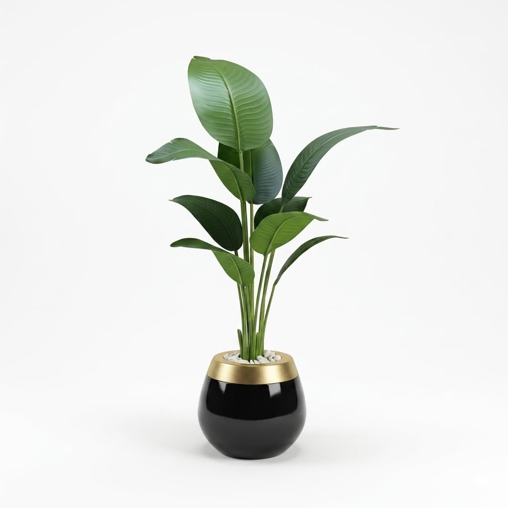 Artificial Banana Tree with Shatterproof Fiberglass Pot, Indoor Decorative Plant with Green Leaves, Modern Home Decor