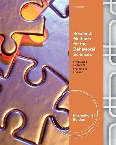 Research Methods for the Behavioral Sciences: International Edition ,Ed. :4
