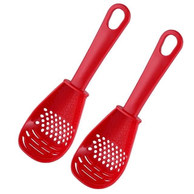 Multi-Functional Kitchen Spoon with Garlic Ginger Grater Egg Separator Potato Masher Whisk and Strainer All-in-One Cooking Tool for Effortless Meal Prep and Home Cooking Convenience