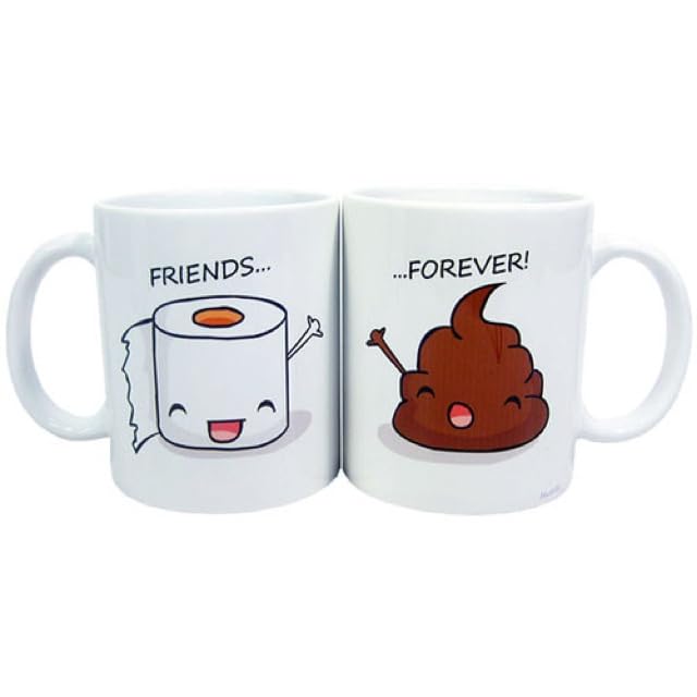 Friends Forever Funny Coffee Mug Set, White, Ceramic, 325 ml, 2 Pieces