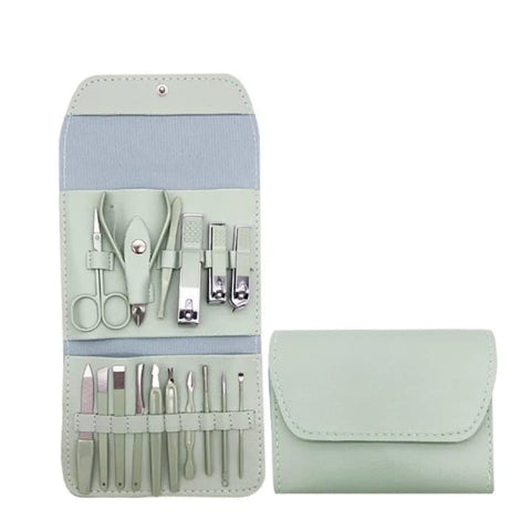 Manicure Set 16-Piece- Professional Nail Clipper & Pedicure Kit for Men & Women - Stainless Steel Nail Care Tools with Travel Storage Case for Grooming, Shaping, & Cutting (Green)