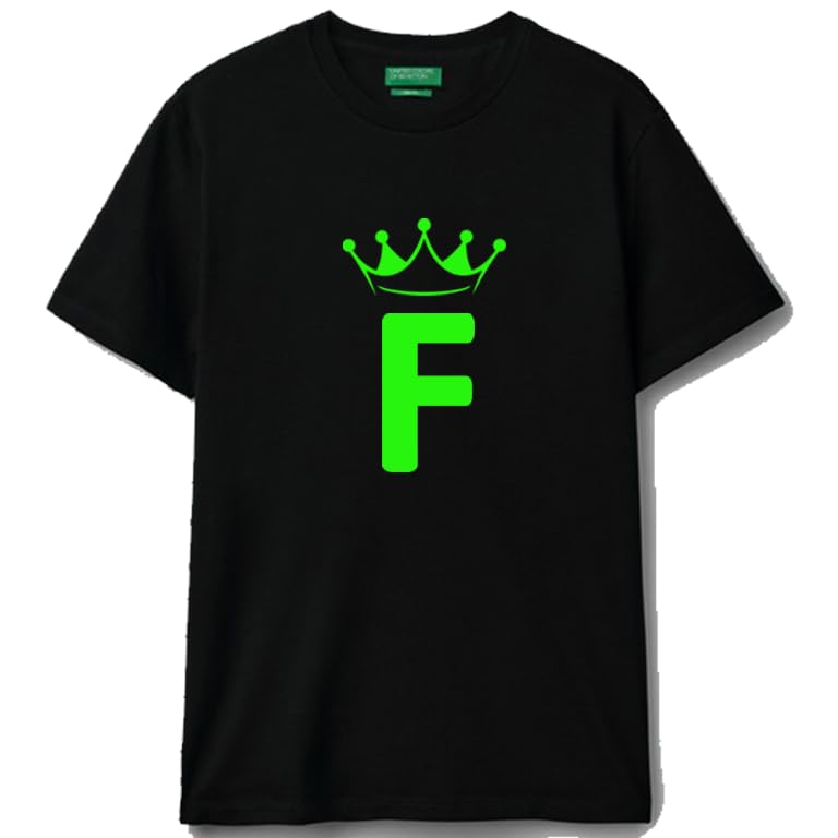 Black cotton t-shirt Crown Letter (F) Graphic Casual Wear size (L)