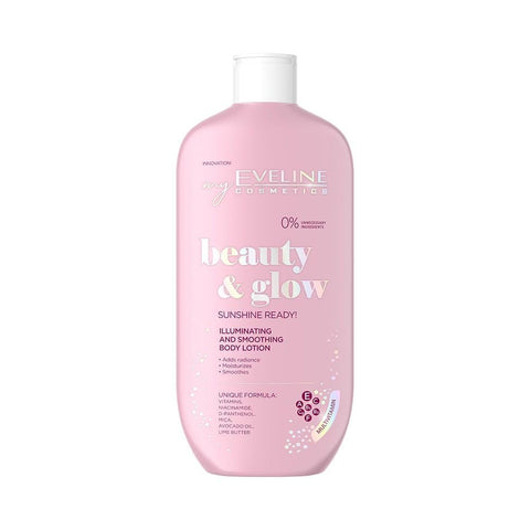 Eveline Beauty and Glow Sunshine Ready Illuminating and Smoothing Body Lotion | Enriched with Vitamins, Niacinamide, D-Panthenol, Mica, Avocado Oil and Lime Butter | Multivitamin | 350ml