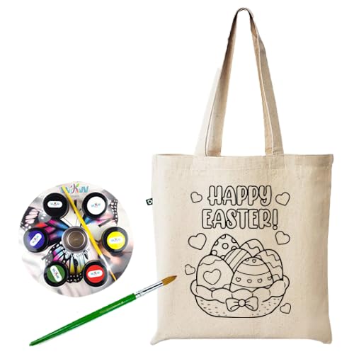 Happy Easter Canvas Tote Bag DIY Painting Kit, with Fabric Paints and Brush, Easter Theme