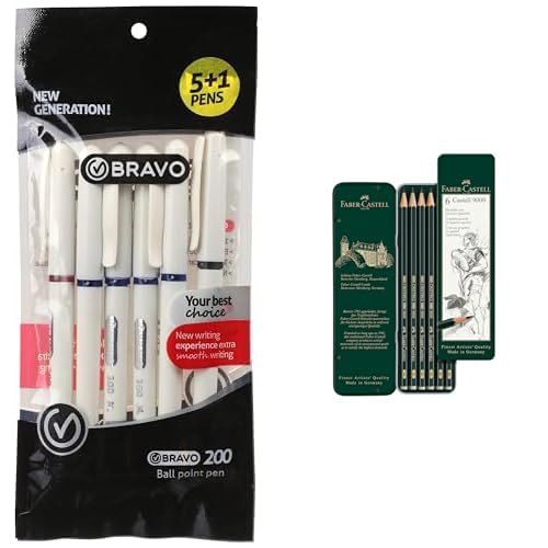 Bravo Stationery Bundle: 200 Ballpoint Pen 6-Pack + Faber-Castell 9000 Graphite Pencils 6-Pack