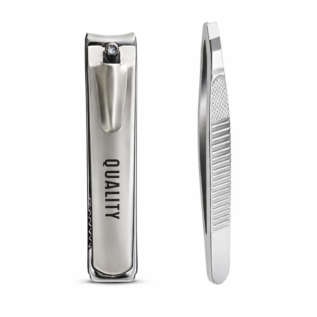 Stainless Steel Nail Clipper & Tweezers Set – Precision Fingernail and Toenail Trimmer with Slant Tip Tweezer – Durable Grooming Tool Kit for Men & Women Home & Travel Use