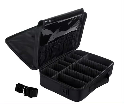 Large Capacity Makeup Case 3 Layers Cosmetic Organizer Brush bag Makeup Train Case Makeup Artist Box for Hair Curler Hair Straightener Brush Set and Cosmetics, Black