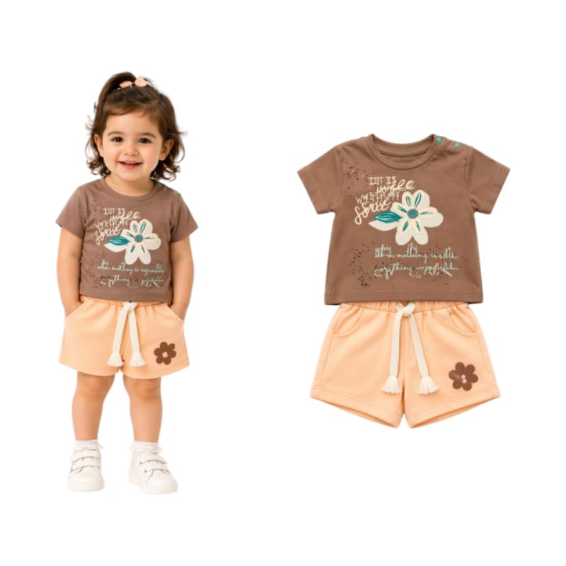 Baby Girls' Floral Graphic T-Shirt and Shorts Set, 2-Piece Outfit, Flower Print