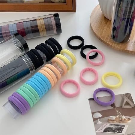 Set of 20Thick Soft Seamless Hair Elastics – Durable Cotton Stretch Hair Bands for Girls & Women | No Slip, No Snag | Hair Ties for Thick, Curly, Heavy Hair