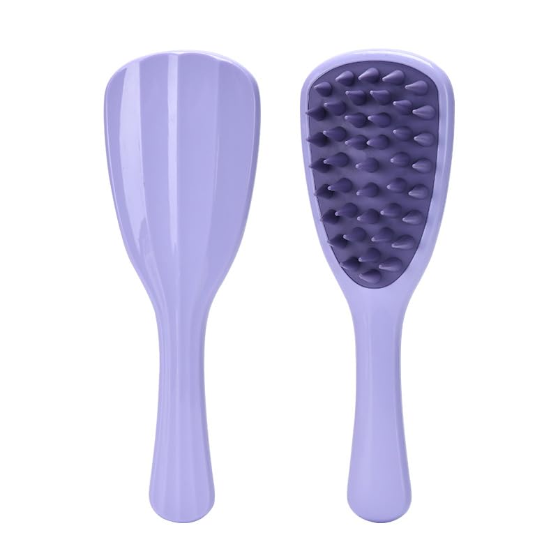 Long Handle Scalp Massager & Shampoo Brush - Silicone Hair Tool for Growth, Dandruff Reduction - Wet & Dry Head Massage - Purple