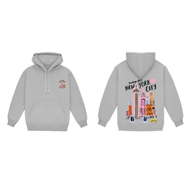 New York City Hoodie, Grey, Graphic Print, Unisex Pullover Sweatshirt with Kangaroo Pocket SIZE (6-9Y)
