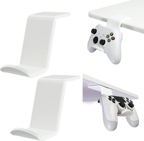 Best Media Universal Gamepad Controller Stand for Desk, Tabletop Gaming Accessories Holder for XBOX, PS5, PS4, and PC Controllers with Cable Clips, Under-Desk Mount Option (White)