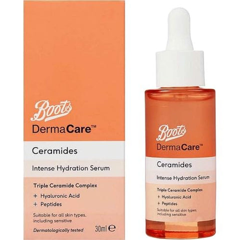 Boots DermaCare Ceramides Intense Hydration Serum, Triple Ceramide Complex with Hyaluronic Acid and Peptides, 30ml