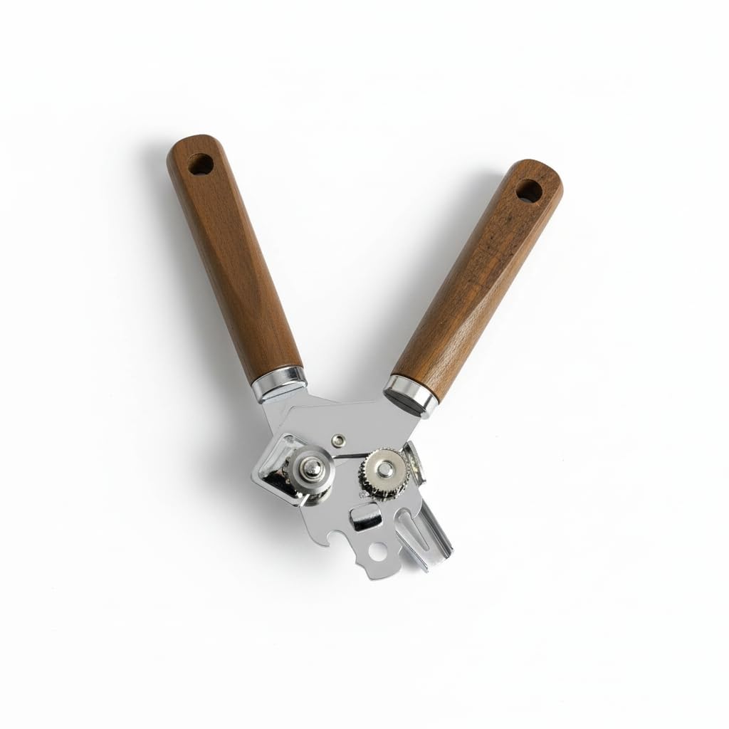 Downtown Can Opener and Bottle Opener Stainless Steel Manual Multi Tool with Wooden Stainless Steel Handle Kitchen Tool for Opening Cans and Bottles